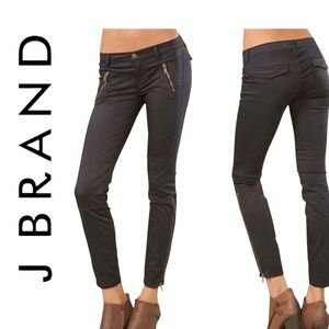 J Brand Agnes Zippered Moto Jeans in Sharkskin Gray Bikercore Size 29